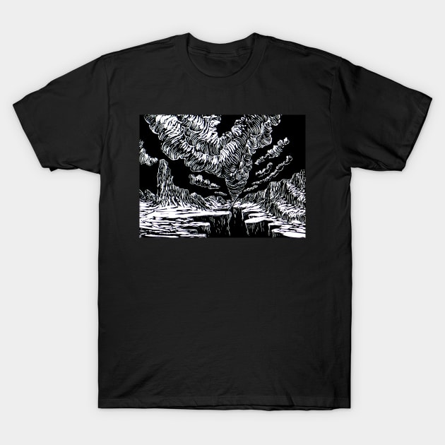 Surreal Trippy Tornado Canyon TWISTER Storm - black and white T-Shirt by VincentMonaco